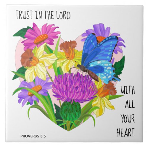 Painted flowers in Heart  Verse from Proverbs 35 Ceramic Tile
