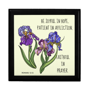 Painted flowers (Iris) w/ verse from Romans 12:12 Gift Box