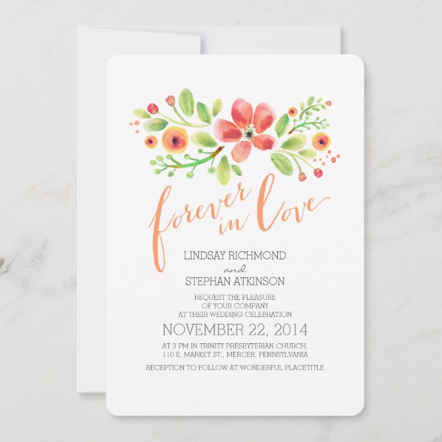 painted flowers modern cute wedding invitation (Front)