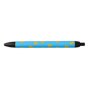 painted flowers on blue pen