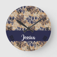 Painted flowers on brown round clock