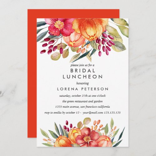 Painted  Flowers orange  Bridal Luncheon Wedding Invitation