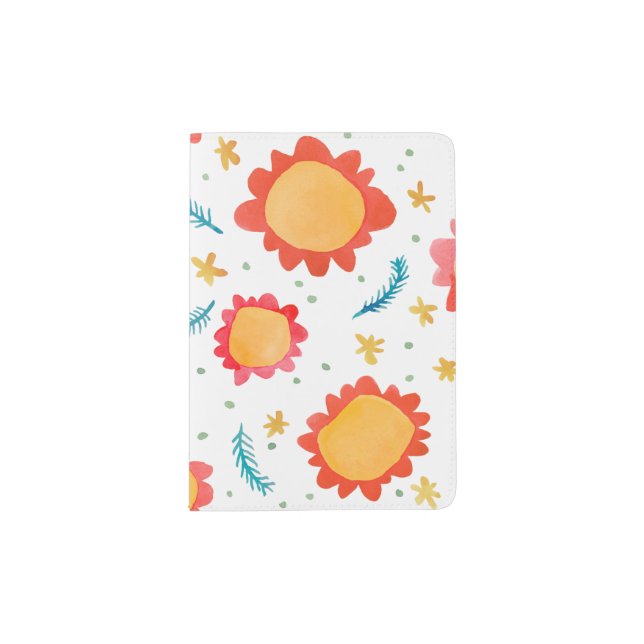 Painted Flowers orange Passport Holder (Front)