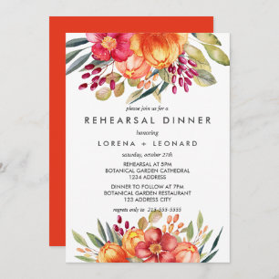 Painted Flowers Orange REHEARSAL DINNER Wedding Invitation