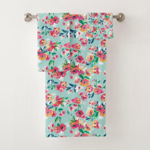 Painted Flowers Pattern Bath Towel Set