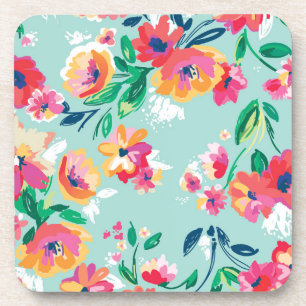 Painted Flowers Pattern Beverage Coaster