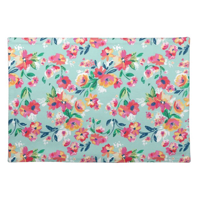 Painted Flowers Pattern Cloth Placemat (Front)