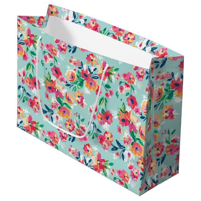 Painted Flowers Pattern Large Gift Bag (Front Angled)