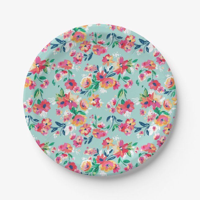 Painted Flowers Pattern Paper Plates (Front)