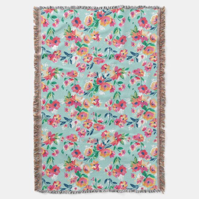 Painted Flowers Pattern Throw Blanket (Front Vertical)