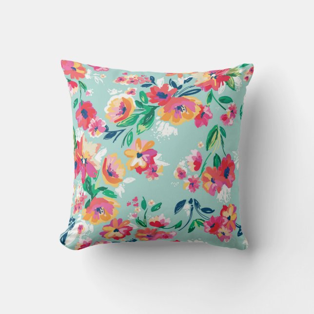 Painted Flowers Pattern Throw Pillow (Front)