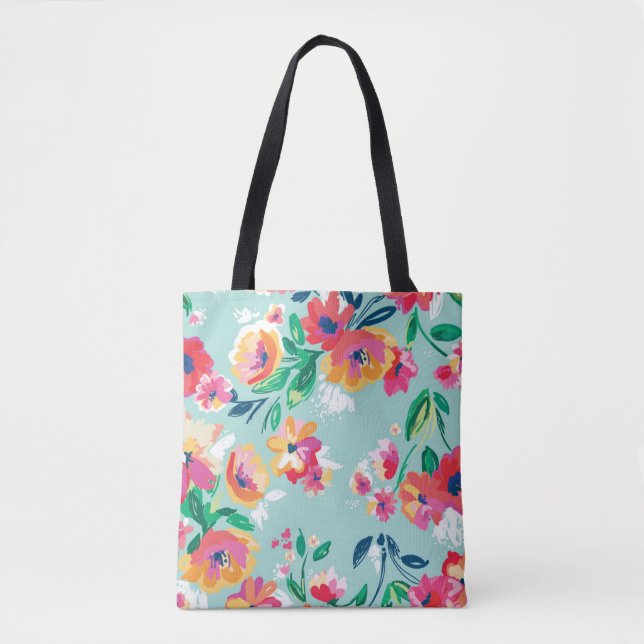 Painted Flowers Pattern Tote Bag (Front)