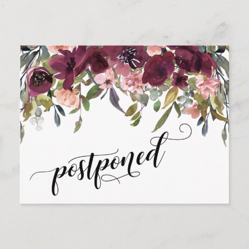 Painted Flowers Postponed Wedding Announcement Postcard