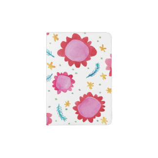 Painted Flowers red Passport Holder