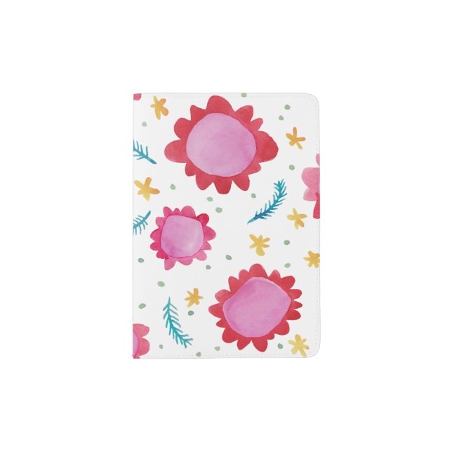 Painted Flowers red Passport Holder (Front)