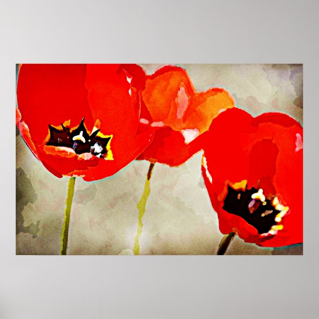 Painted Flowers Red Tulips Poster (Front)