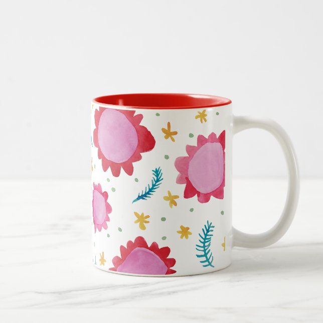Painted Flowers red Two-Tone Mug (Right)