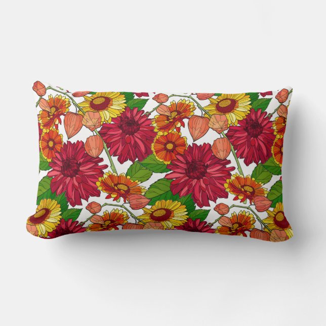 Painted flowers, scattered daisies floral lumbar pillow (Front)