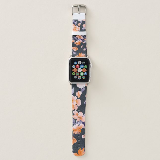 Painted flowers seamless background illustration apple watch band (Front)