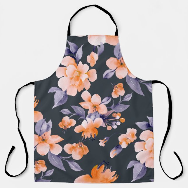 Painted flowers seamless background illustration apron (Front)