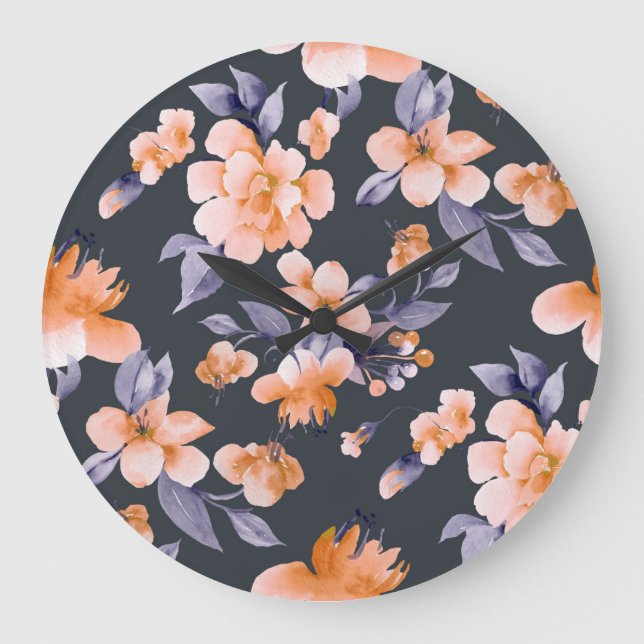 Painted Flowers Seamless Background Large Clock (Front)