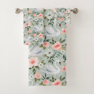 Painted Flowers & Swans  Bath Towel Set