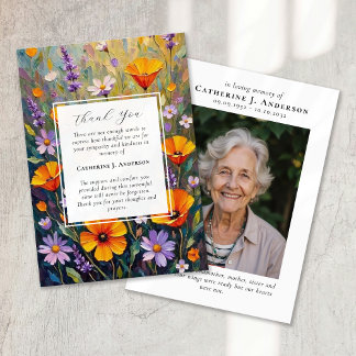 Painted Flowers Sympathy Photo Funeral Thank You Card