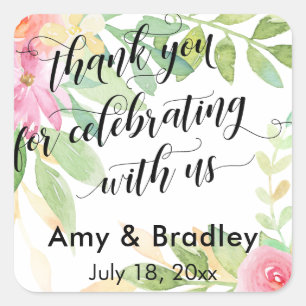 Painted Flowers Thank You for Celebrating With Us Square Sticker