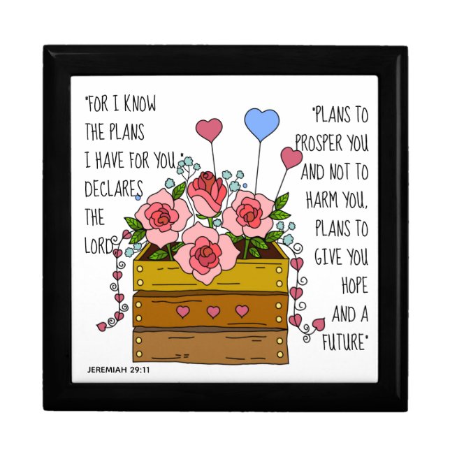 Painted flowers, verse from Jeremiah 29:11 Gift Box (Front)