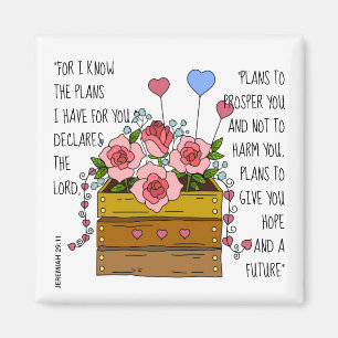 Painted flowers, verse from Jeremiah 29:11 Magnet