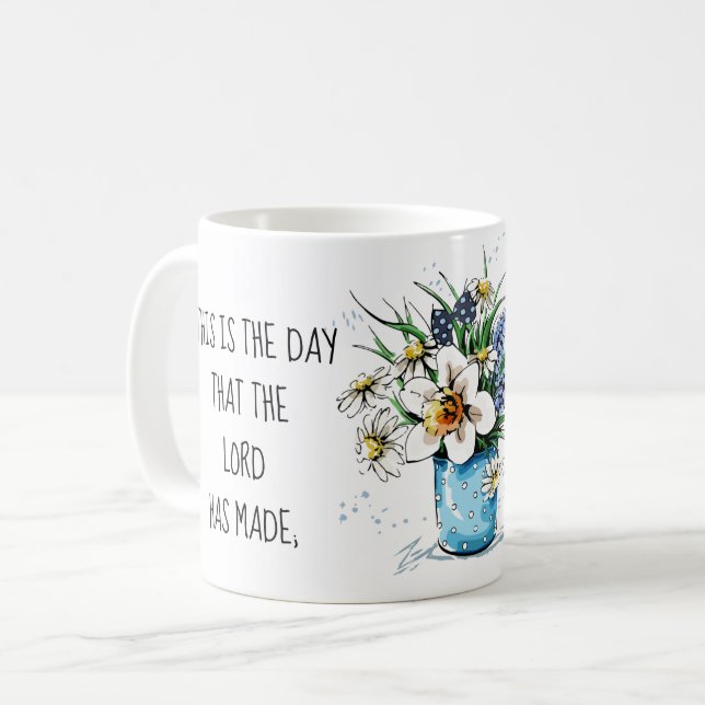 Painted flowers, verse from Psalm 118:24 Coffee Mug (Front Left)