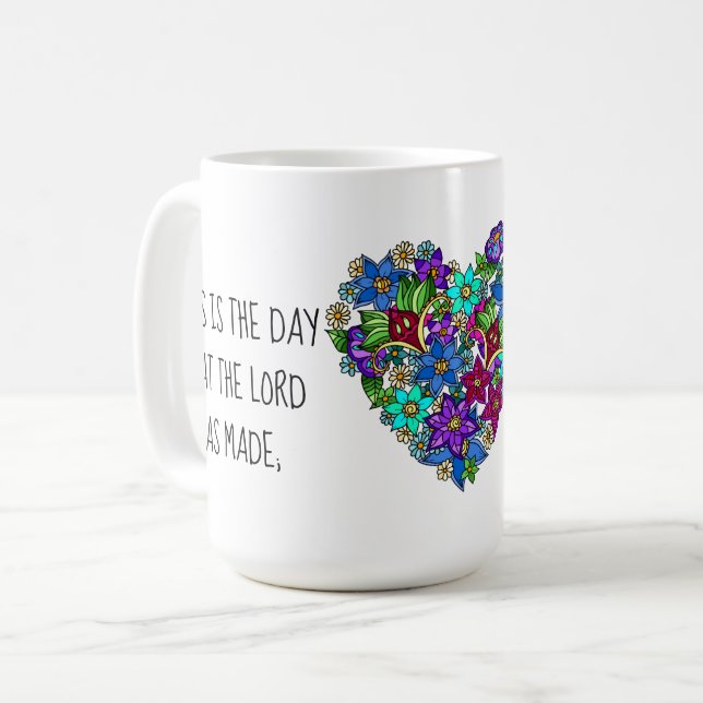 Painted Flowers, w Verse from Psalm 118:24 Coffee Mug (Front Left)