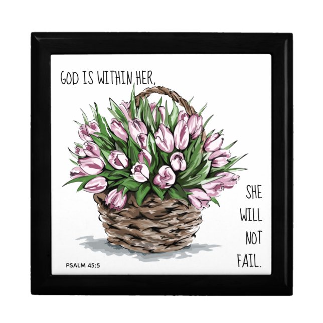 Painted flowers, w verse from Psalm 46:5 Keepsake Gift Box (Front)