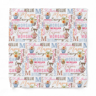Painted Flowers with Name and Monogram Collage Bandana