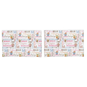 Painted Flowers with Name and Monogram Collage Pillow Case