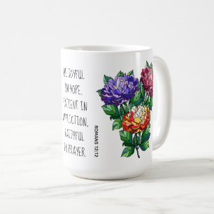Painted flowers with verse from Romans 12:12 Coffee Mug