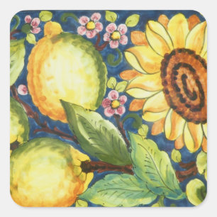 Painted Folk Art Sun Flower Square Sticker