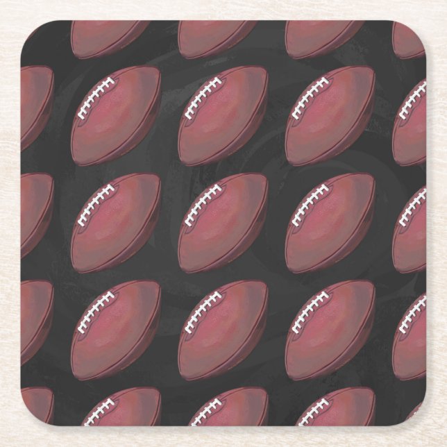 Painted Football Pattern Square Paper Coaster (Front)
