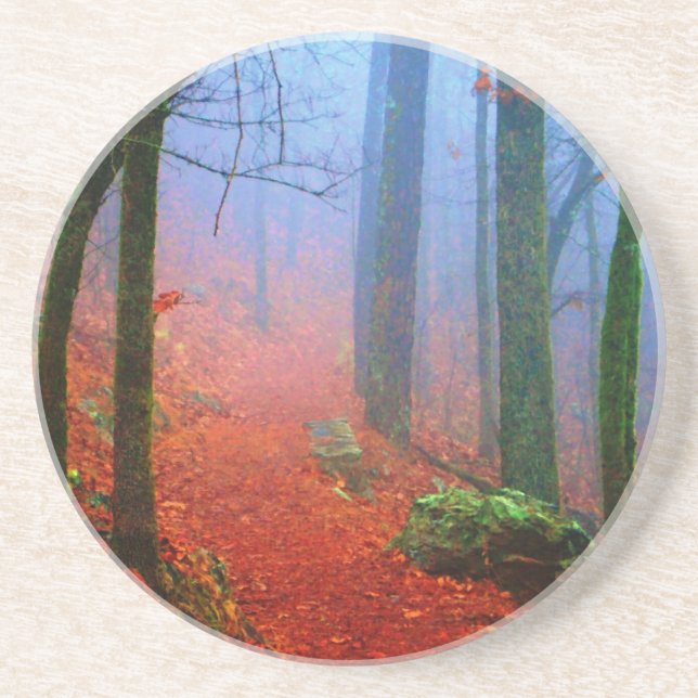 Painted Forest Autumn Blue Fog Drink Coaster (Front)