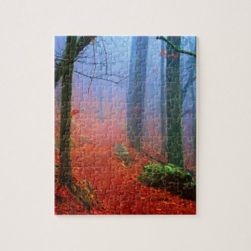 Painted Forest Autumn Blue Fog Jigsaw Puzzle