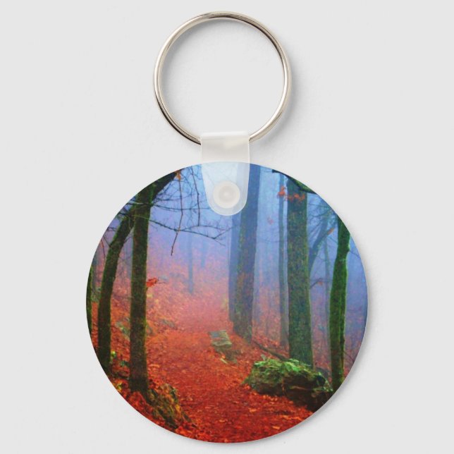Painted Forest Autumn Blue Fog Keychain (Front)