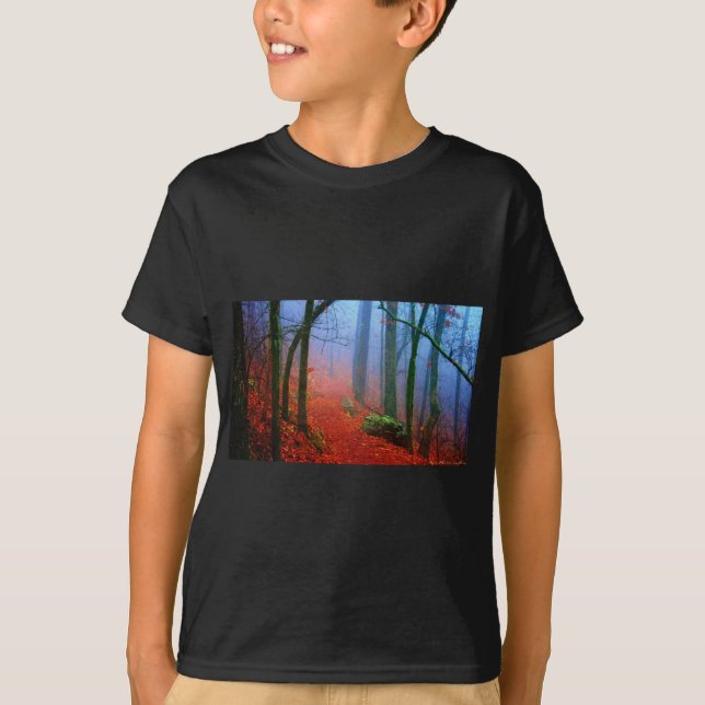 Painted Forest Autumn Blue Fog T-Shirt (Front)