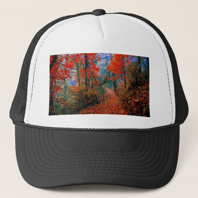 Painted Forest Autumn Flame Watercolor Gifts Trucker Hat (Front)