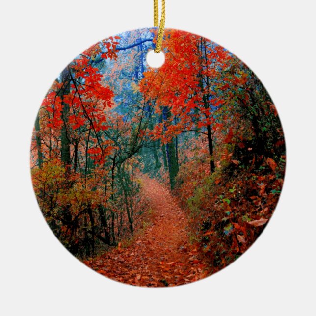 Painted Forest Autumn Flame Watercolor Ornament (Front)