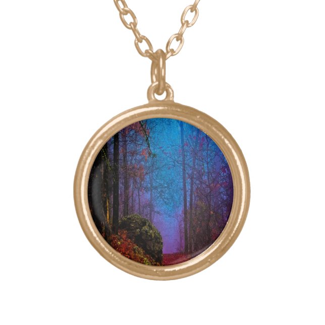 Painted Forest Autumn Purple Fog Gold Plated Necklace (Front)
