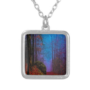 Painted Forest Autumn Purple Fog Silver Plated Necklace