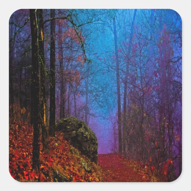 Painted Forest Autumn Purple Fog Square Sticker (Front)