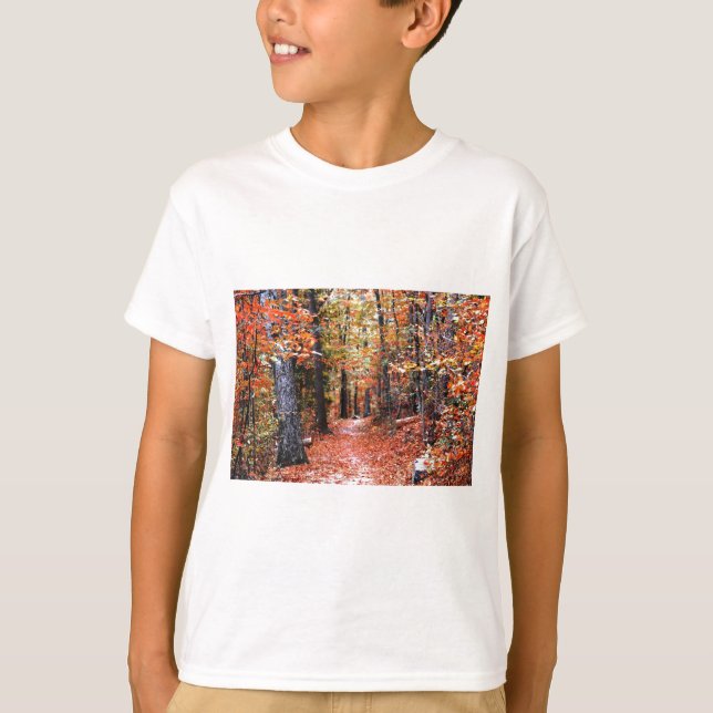 Painted Forest Autumn Trail Watercolor Gifts T-Shirt (Front)