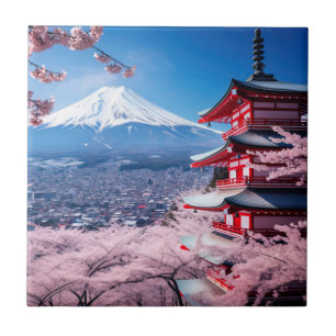 Painted Fuji mountain in cherry blossom season  Ceramic Tile