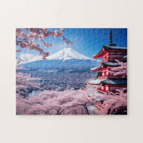 Painted Fuji mountain in cherry blossom season  Jigsaw Puzzle